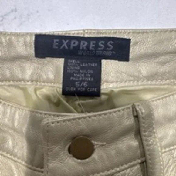 Women's Express Leather Pants, Size 5/6, Gold